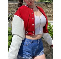 Arssm 여성 자른 대표팀 재킷 봄 레터맨 야구 가짜 가죽 Colorblock 폭격기 재킷 겉옷
