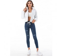 Hujoin Womens Cropped Quilted Puffer Jacket 스탠드 칼라 긴 소매 경량 아우터 코트 (헐렁한 패치 포켓 포함)