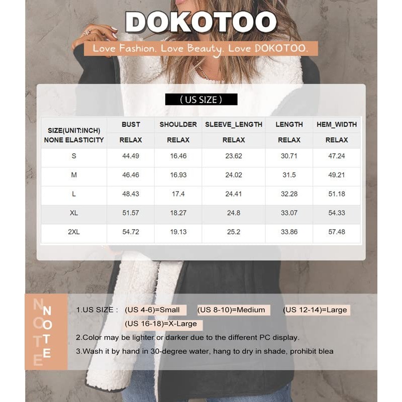 Dokotoo 여성 겨울 따뜻한 스탠드 칼라 셰르파 안감 아우터 플리스 자켓 코트