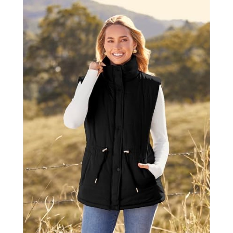 BTFBM 여성 캐주얼 아우터 조끼 버튼 다운 지퍼 업 패딩 Gilet Drawstring 민소매 자켓 코트 포켓 포함