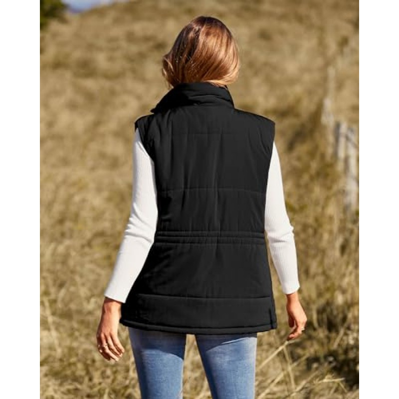 BTFBM 여성 캐주얼 아우터 조끼 버튼 다운 지퍼 업 패딩 Gilet Drawstring 민소매 자켓 코트 포켓 포함