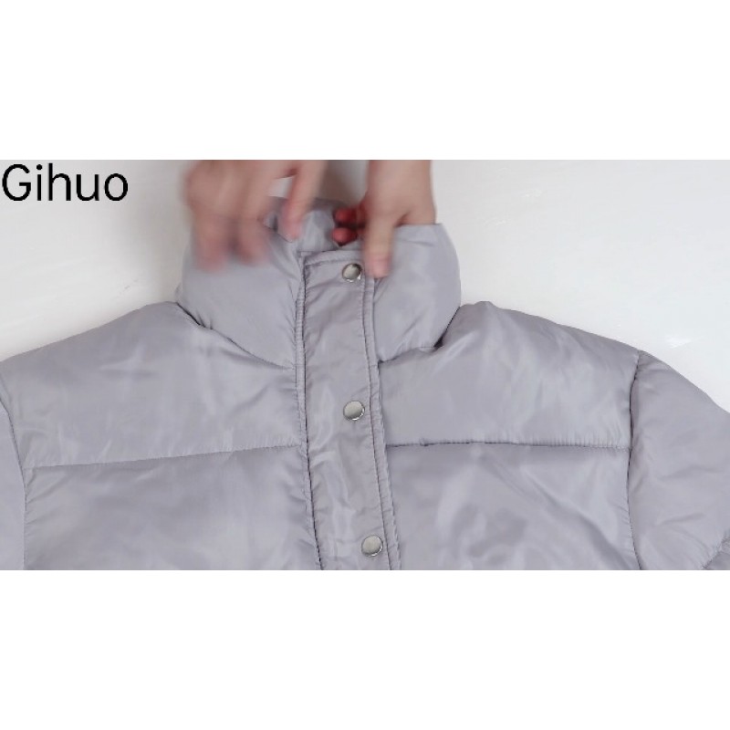 Gihuo 여성용 크롭 퍼퍼 재킷 패딩 긴 소매 버블 코트 겨울 따뜻한 푹신한 겉옷