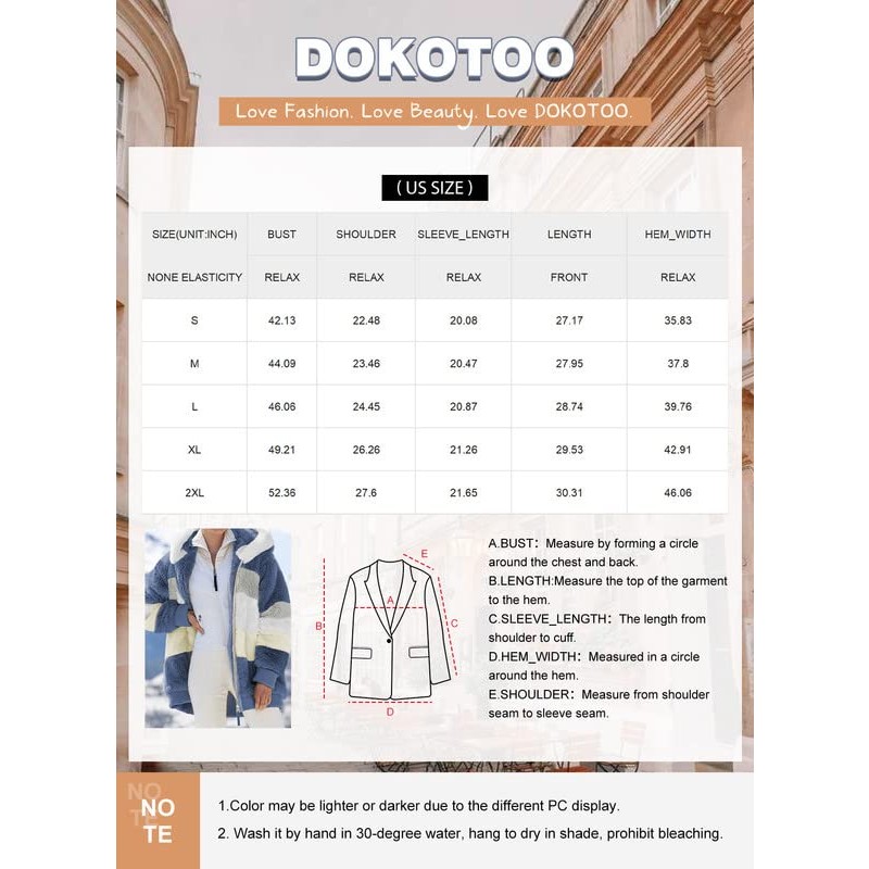 Dokotoo Womens 2023 겨울 퍼지 플리스 자켓 후드 컬러 블록 패치 워크 카디건 코트 포켓이 있는 겉옷