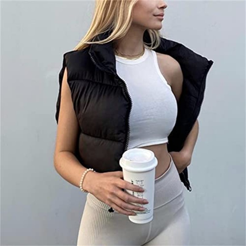 KEOMUD 여성용 겨울 자르기 조끼 경량 민소매 따뜻한 겉옷 퍼퍼 조끼 패딩 Gilet