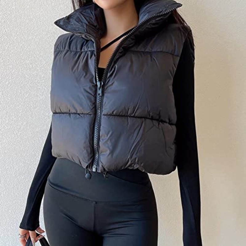 KEOMUD 여성용 겨울 자르기 조끼 경량 민소매 따뜻한 겉옷 퍼퍼 조끼 패딩 Gilet