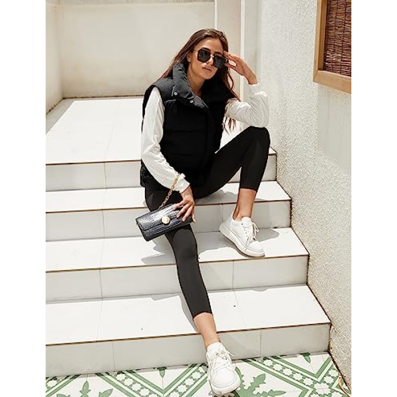 Athlsan Puffer Vest 여성 지퍼 업 스탠드 칼라 민소매 패딩 Gilet Jacket