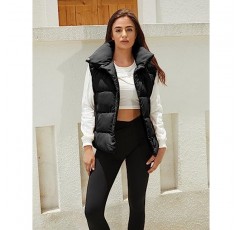 Athlsan Puffer Vest 여성 지퍼 업 스탠드 칼라 민소매 패딩 Gilet Jacket