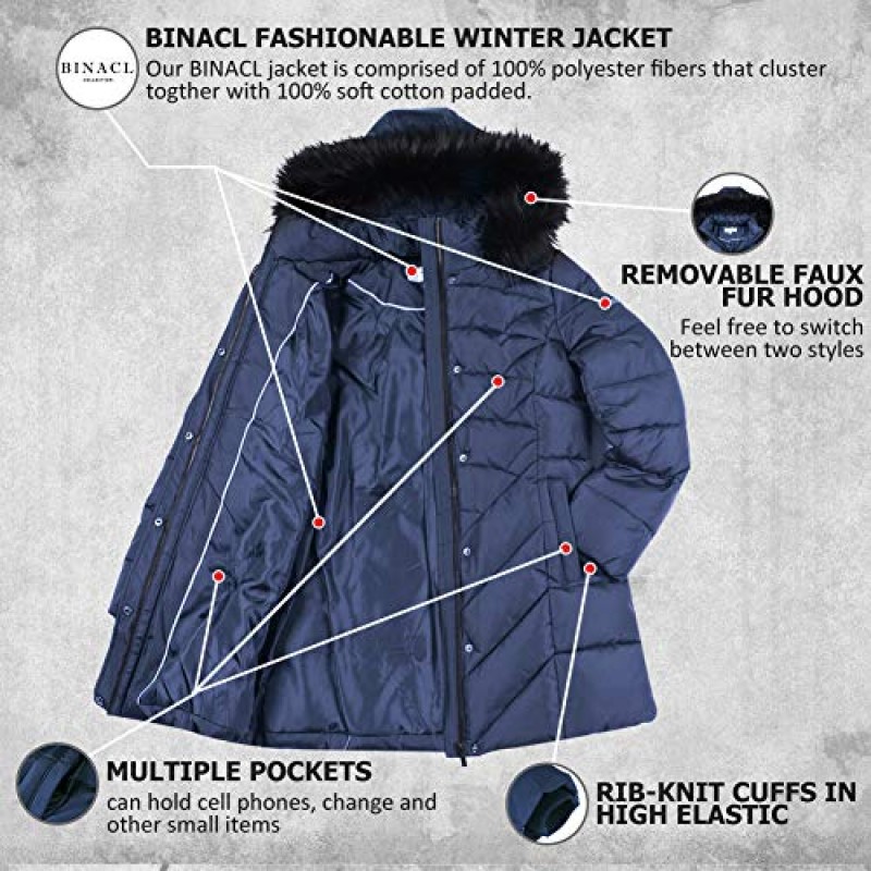 BINACL 여성 겨울 따뜻한 두꺼운 롱 아웃웨어 포켓 코트 파카 재킷(7Color,XS-XL)