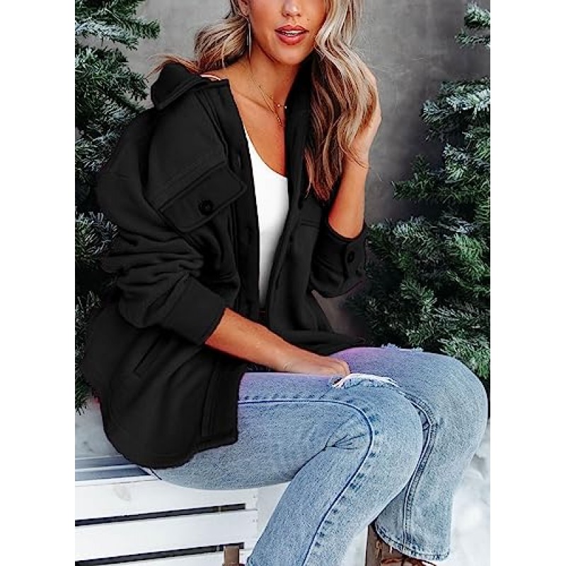 RAISECOM Womens Fleece Jacket 겨울 캐주얼 긴 소매 단추 솔리드 따뜻한 퍼지 아웃웨어 코트(포켓 포함)