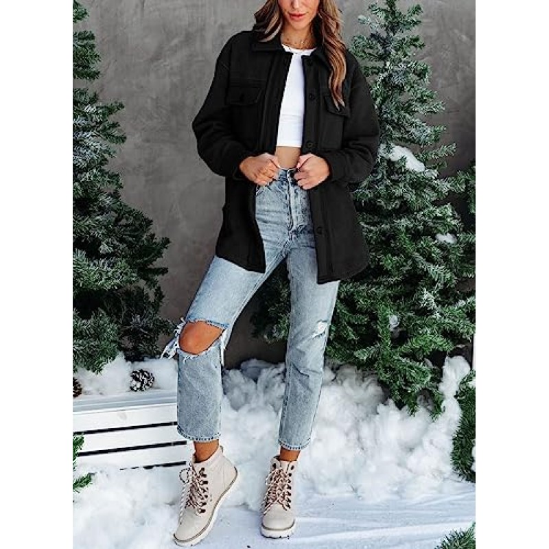 RAISECOM Womens Fleece Jacket 겨울 캐주얼 긴 소매 단추 솔리드 따뜻한 퍼지 아웃웨어 코트(포켓 포함)