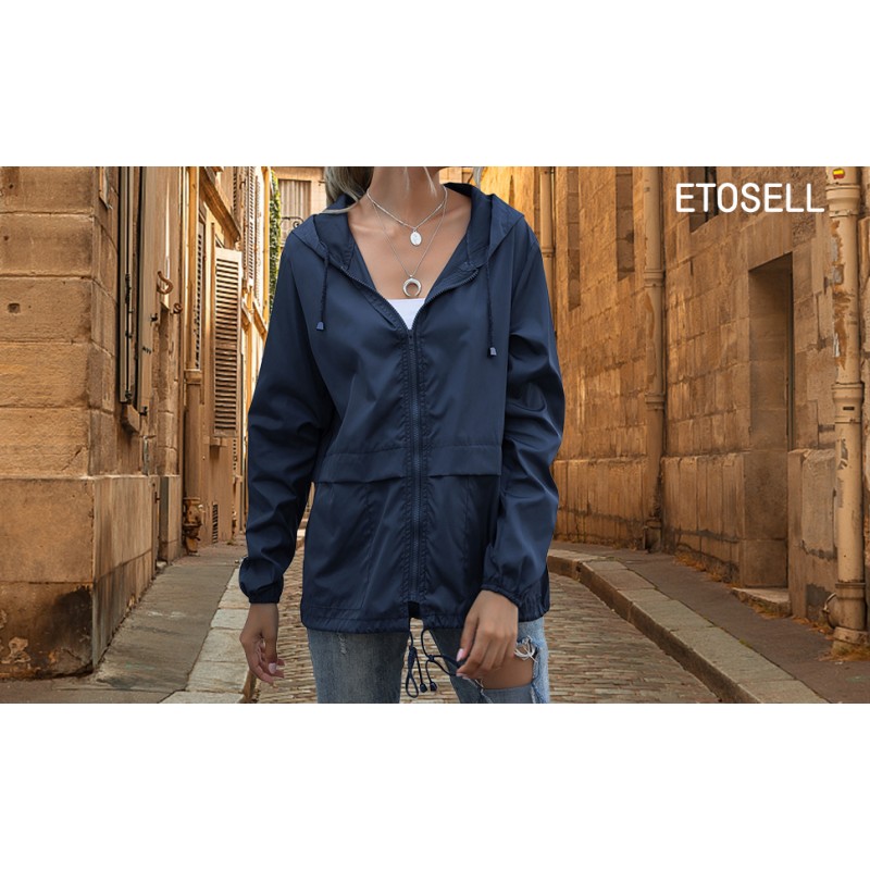 ETOSELL 여성 캐주얼 자켓 방수 비옷 경량 레인 재킷 후드 윈드 브레이커 포켓이있는 겉옷