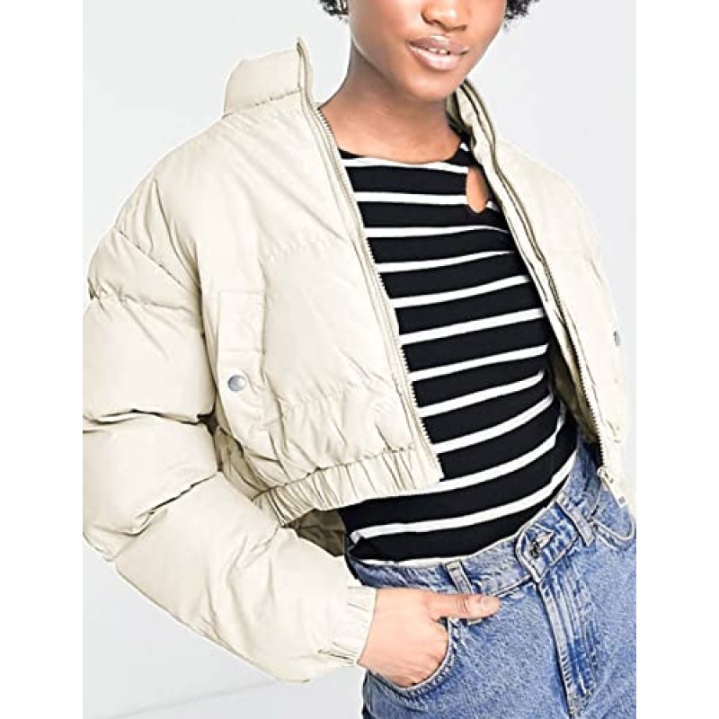 Zhiyouni Womens Cropped Puffer Jackets 지퍼 긴 소매 패딩 겨울 겉옷