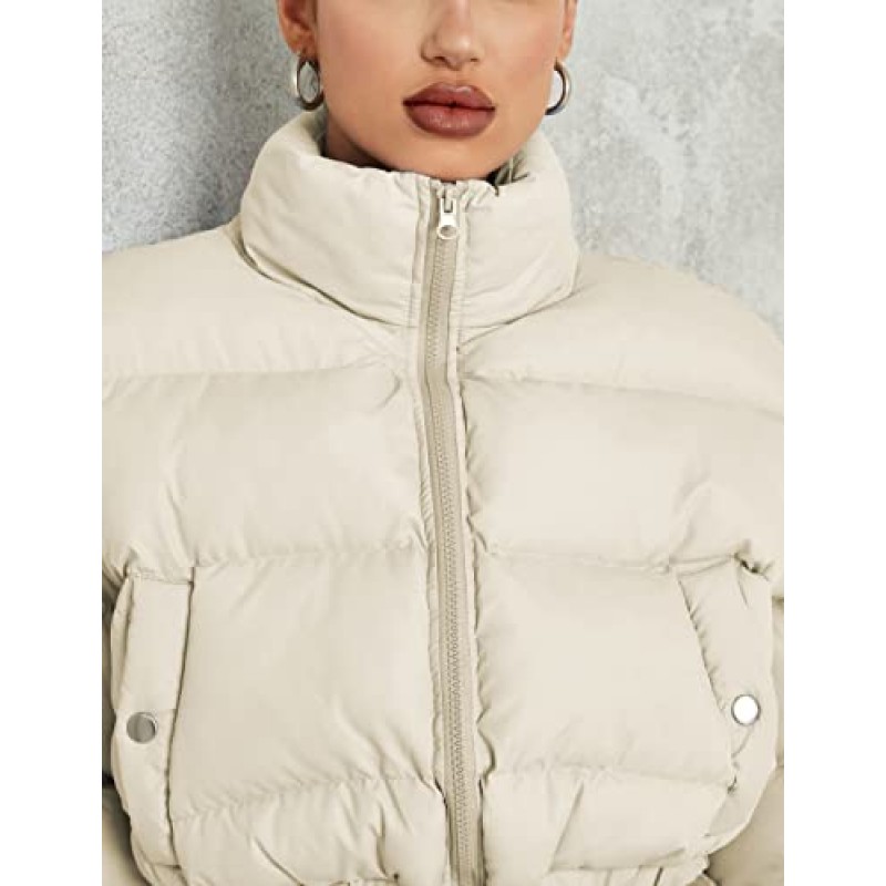 Zhiyouni Womens Cropped Puffer Jackets 지퍼 긴 소매 패딩 겨울 겉옷