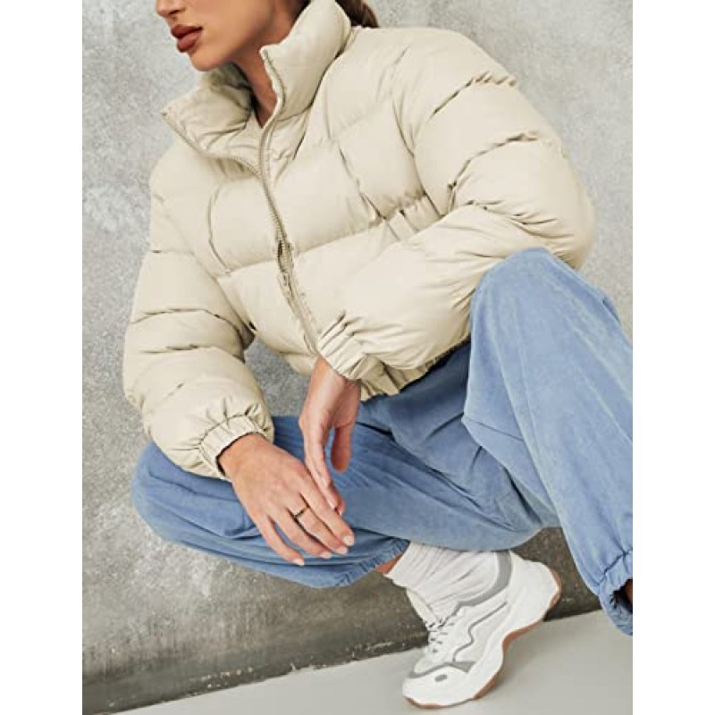 Zhiyouni Womens Cropped Puffer Jackets 지퍼 긴 소매 패딩 겨울 겉옷