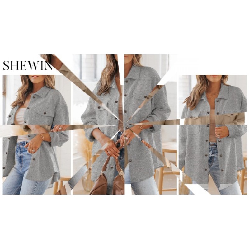 SHEWIN 여성 캐주얼 긴팔 버튼 다운 샤켓 퀼트 셔츠 자켓 포켓이있는 느슨한 경량 코트 겉옷