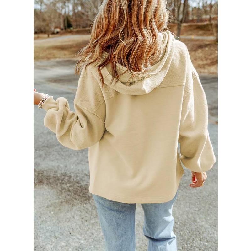 SHEWIN Womens Shacket Jacket 캐주얼 긴 소매 Drawstring 퍼지 셰르파 후드 지퍼 업 재킷 (포켓 포함)
