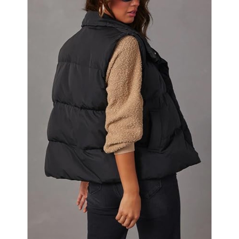 Himosyber Womens Puffer Vest 민소매 캐주얼 겨울 따뜻한 경량 스탠드 칼라 다운 자켓 코트