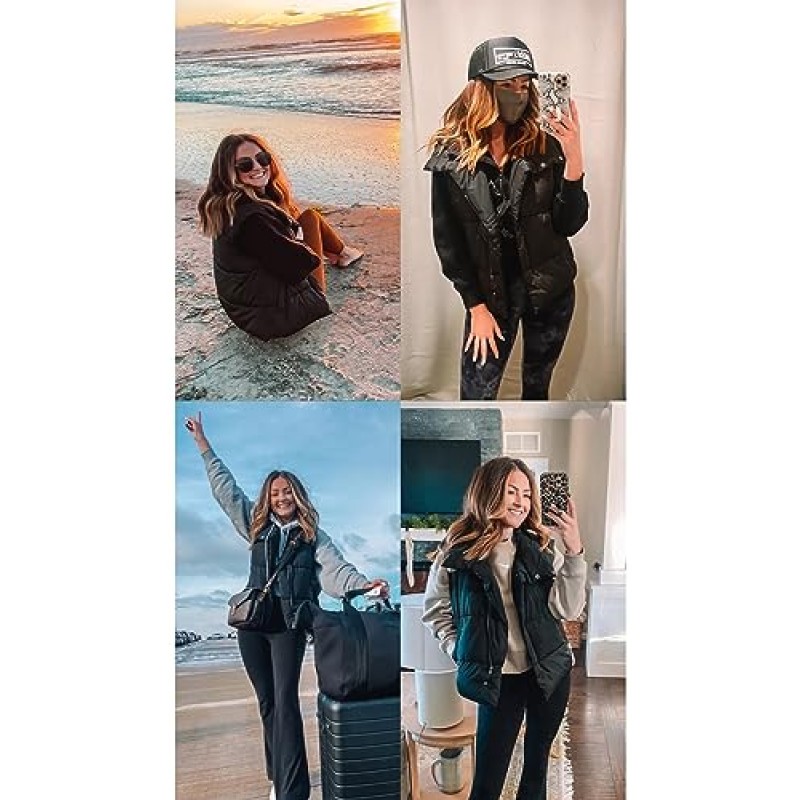 Himosyber Womens Puffer Vest 민소매 캐주얼 겨울 따뜻한 경량 스탠드 칼라 다운 자켓 코트
