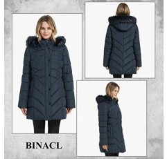 BINACL 여성 겨울 따뜻한 두꺼운 롱 아웃웨어 포켓 코트 파카 재킷(7Color,XS-XL)