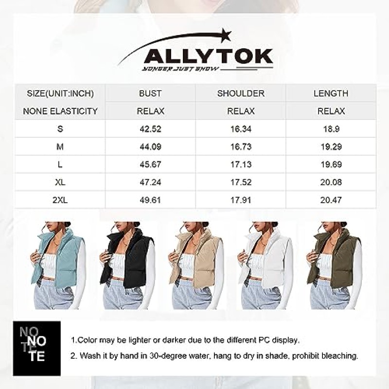 Allytok Womens Winter Cropped Puffer Vest 경량 지퍼 업 Y2K 자르기 푹신한 조끼 민소매 겉옷