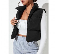 Allytok Womens Winter Cropped Puffer Vest 경량 지퍼 업 Y2K 자르기 푹신한 조끼 민소매 겉옷