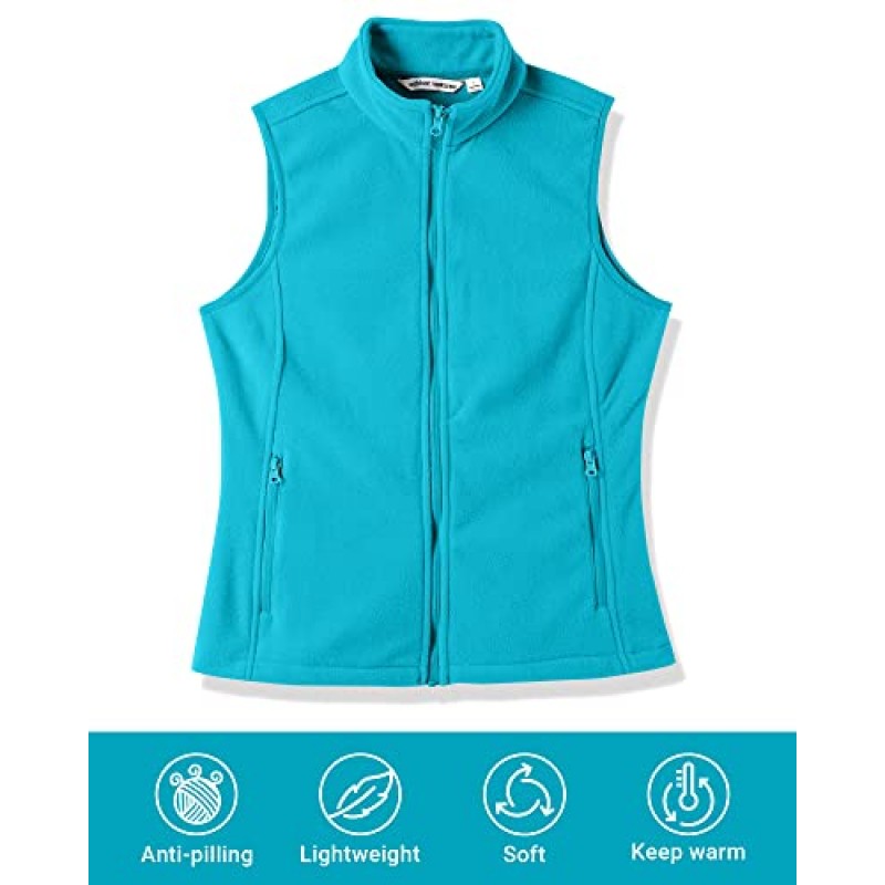Outdoor Ventures 여성용 폴라 플리스 지퍼 조끼 주머니가 있는 겉옷, 가을/겨울용 따뜻한 민소매 코트 조끼
