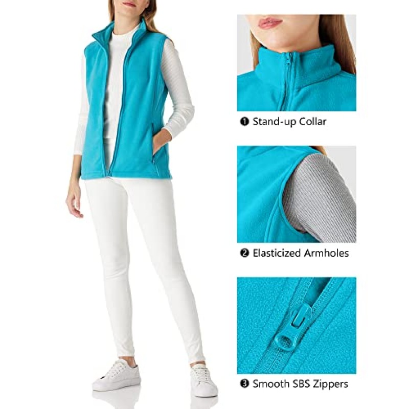 Outdoor Ventures 여성용 폴라 플리스 지퍼 조끼 주머니가 있는 겉옷, 가을/겨울용 따뜻한 민소매 코트 조끼