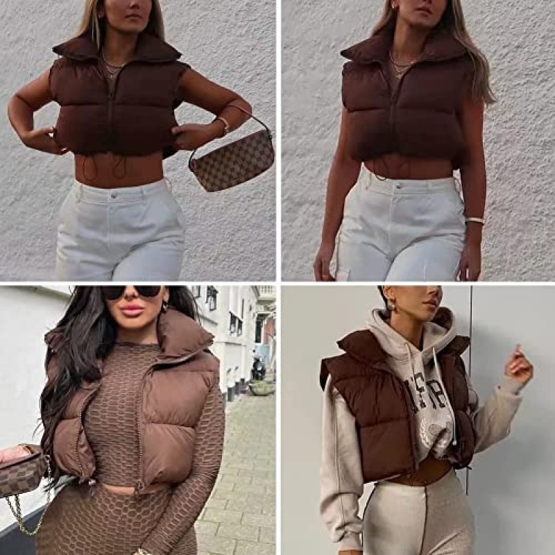 KEOMUD 여성용 겨울 자르기 조끼 경량 민소매 따뜻한 겉옷 퍼퍼 조끼 패딩 Gilet