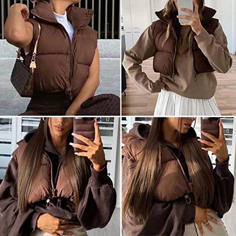 KEOMUD 여성용 겨울 자르기 조끼 경량 민소매 따뜻한 겉옷 퍼퍼 조끼 패딩 Gilet