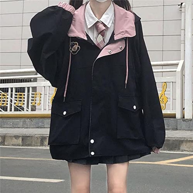 십대 소녀를위한 카와이 옷 카와이 가을 재킷 귀여운 후드 지퍼 업 소녀 겉옷 재킷 코트