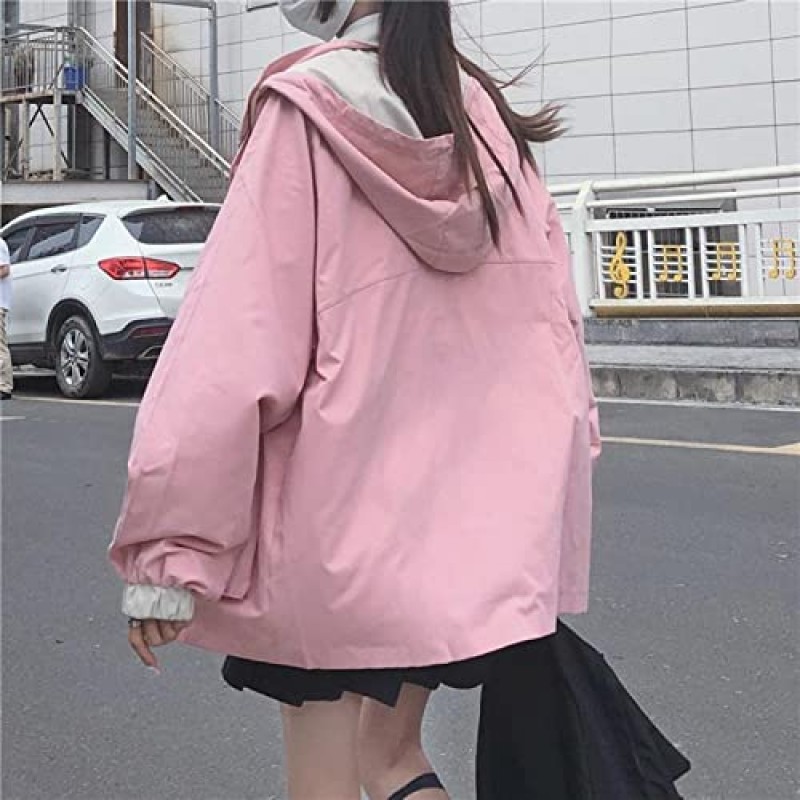 십대 소녀를위한 카와이 옷 카와이 가을 재킷 귀여운 후드 지퍼 업 소녀 겉옷 재킷 코트