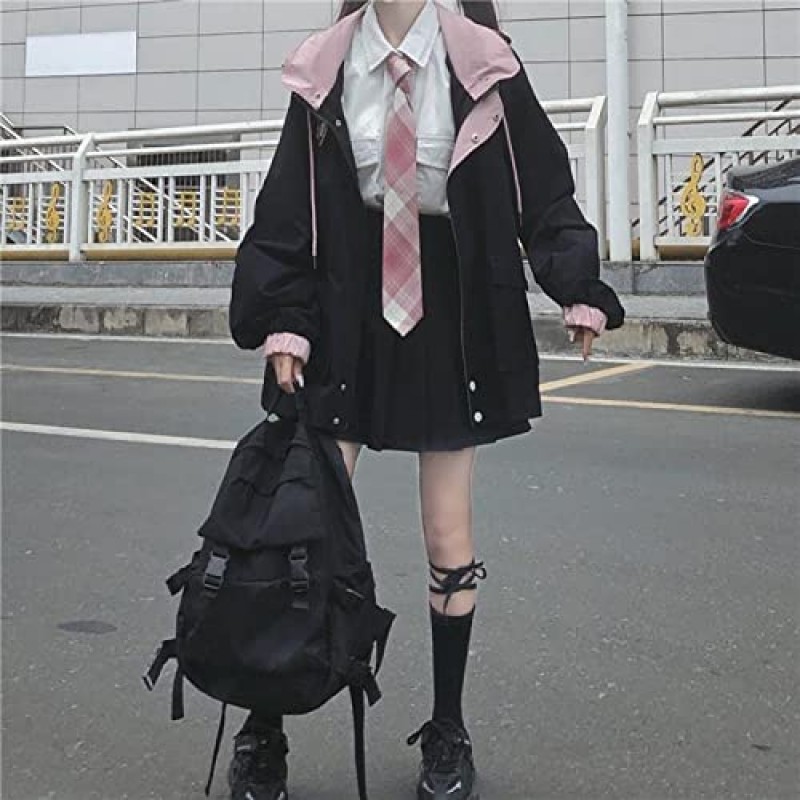 십대 소녀를위한 카와이 옷 카와이 가을 재킷 귀여운 후드 지퍼 업 소녀 겉옷 재킷 코트