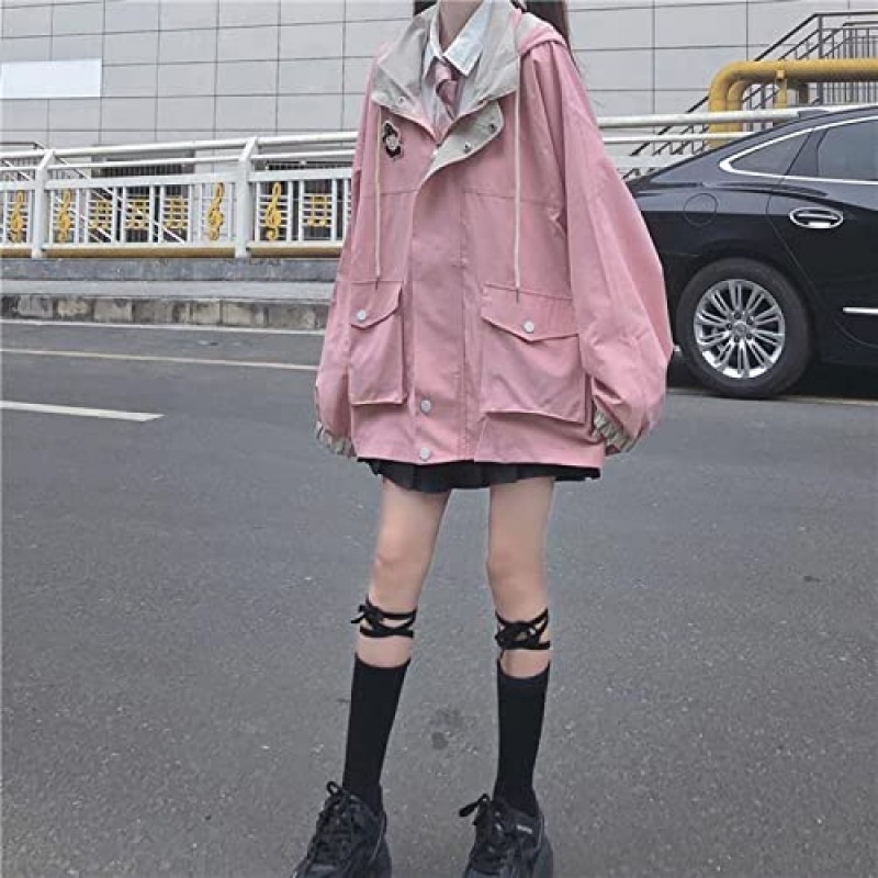 십대 소녀를위한 카와이 옷 카와이 가을 재킷 귀여운 후드 지퍼 업 소녀 겉옷 재킷 코트