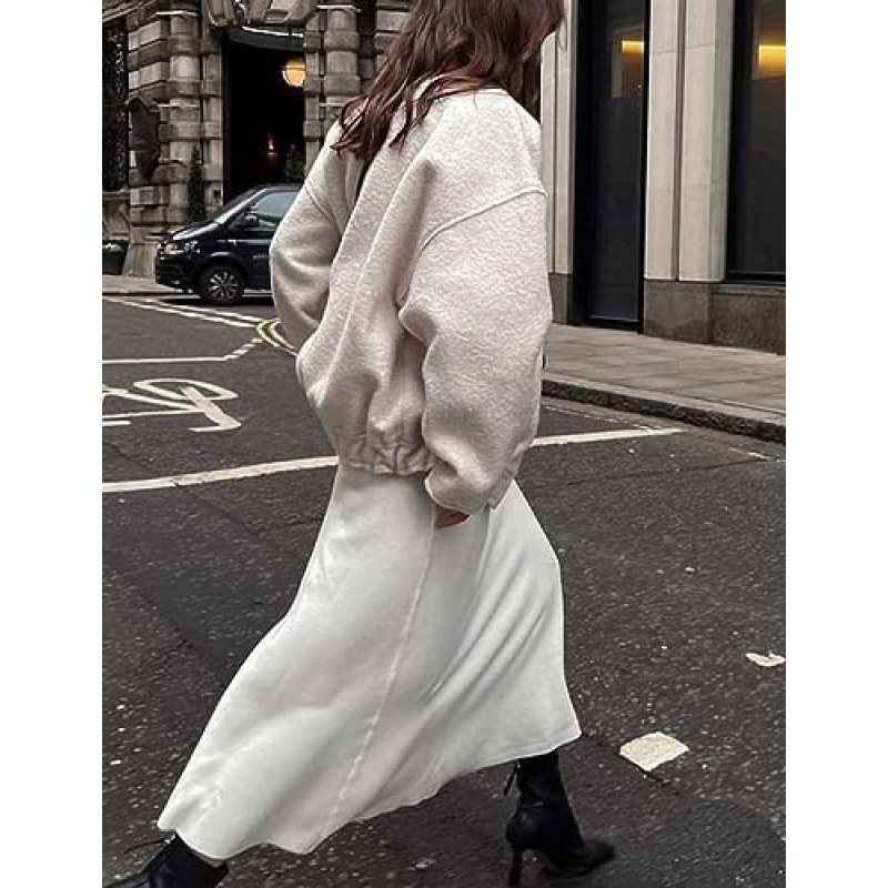 Ailoqing Womens Oversize Bomber Jackets 울 블렌드 버튼 다운 캐주얼 대표팀 재킷 코트 겉옷
