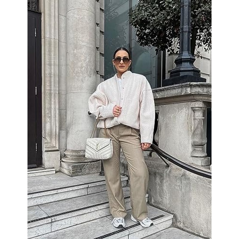 Ailoqing Womens Oversize Bomber Jackets 울 블렌드 버튼 다운 캐주얼 대표팀 재킷 코트 겉옷