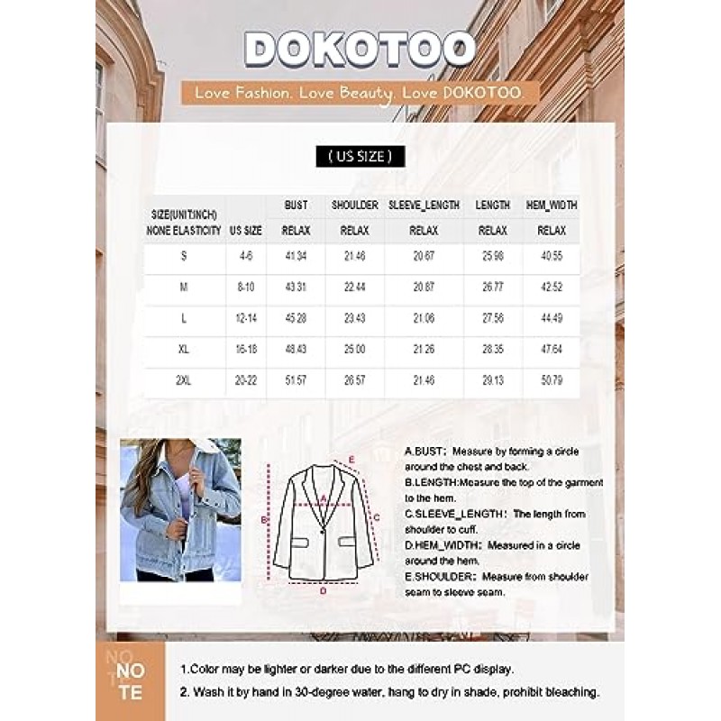 Dokotoo Jean Jacket 여성 오버 사이즈 패치 워크 패션 2023 여성 코트 및 재킷 남자 친구 버튼 다운 플러스 사이즈