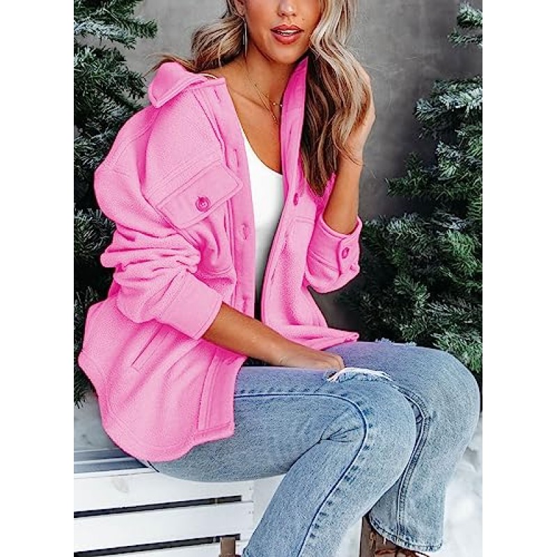 RAISECOM Womens Fleece Jacket 겨울 캐주얼 긴 소매 단추 솔리드 따뜻한 퍼지 아웃웨어 코트(포켓 포함)