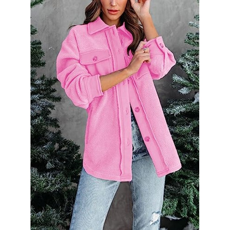 RAISECOM Womens Fleece Jacket 겨울 캐주얼 긴 소매 단추 솔리드 따뜻한 퍼지 아웃웨어 코트(포켓 포함)
