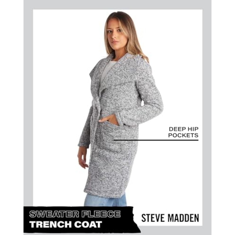 Steve Madden 여성용 피코트 - 스웨터 플리스 워터폴 코트 - 아우터 트렌치코트 - 오버사이즈 칼라 카디건 재킷, S-XL