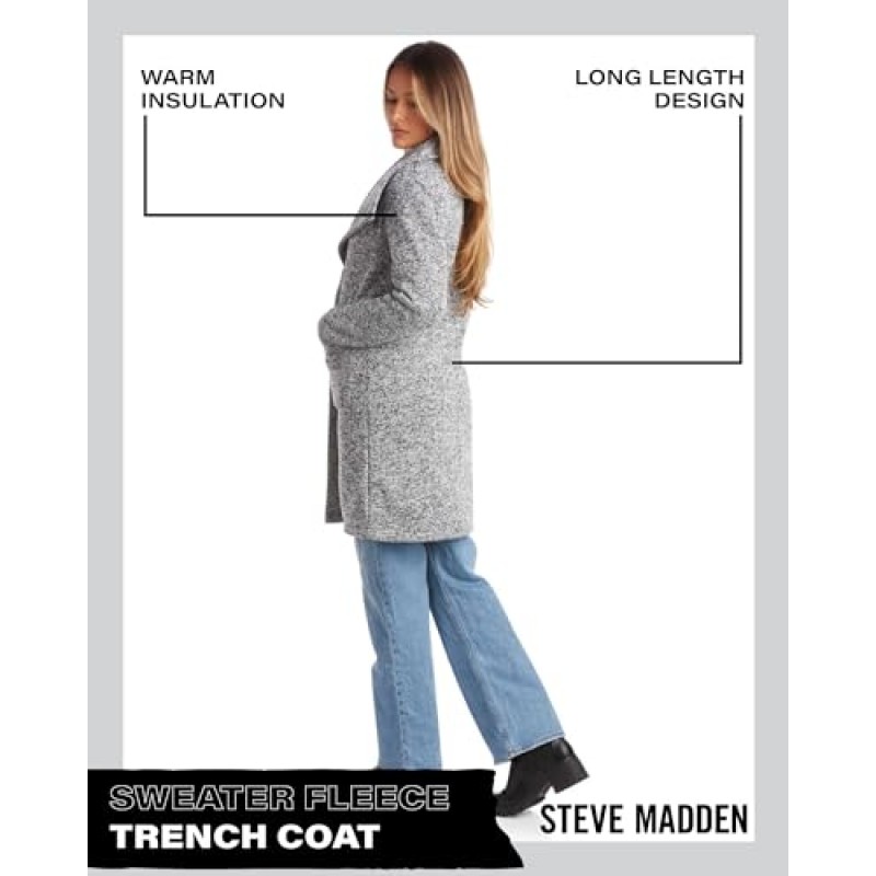 Steve Madden 여성용 피코트 - 스웨터 플리스 워터폴 코트 - 아우터 트렌치코트 - 오버사이즈 칼라 카디건 재킷, S-XL