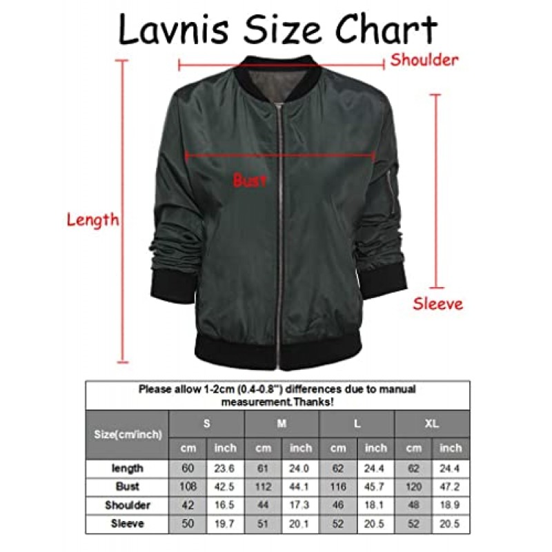 Lavnis 여성용 경량 봄버 재킷 캐주얼 긴팔 가을 코트 지퍼 업 아우터 윈드 브레이커