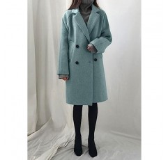 chouyatou 여성 캐주얼 노치 라펠 더블 브레스트 따뜻한 완두콩 코트 오버코트