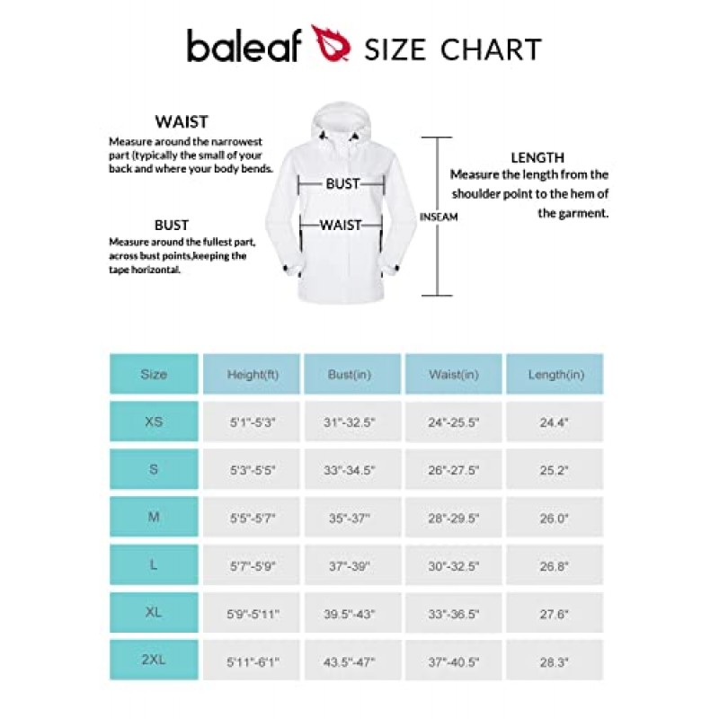 여성용 BALEAF 레인 재킷 방수 10000mmH2O, 경량 레인코트, 야외 하이킹 여행용 후드 윈드 브레이커