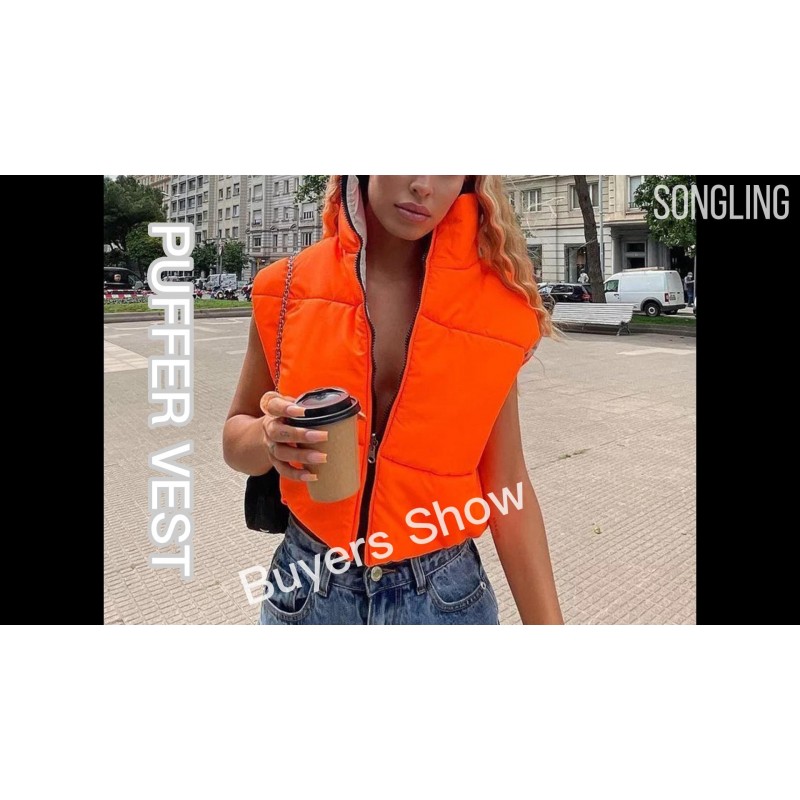 Songling 여성 겨울 자르기 조끼 민소매 지퍼 업 스탠드 칼라 경량 퍼퍼 패딩 조끼
