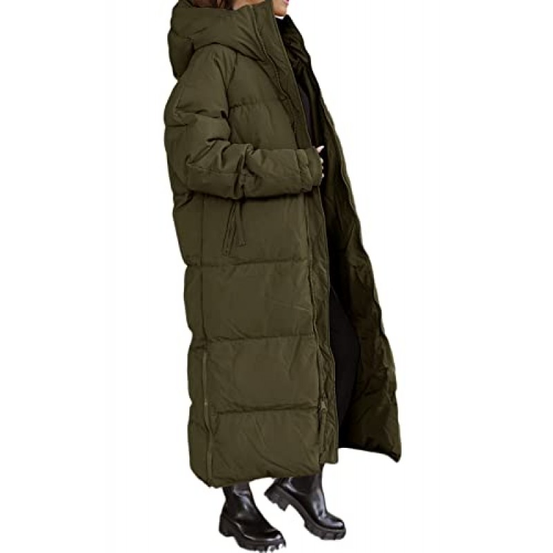 Tankaneo Womens 후드 롱 퀼트 코트 맥시 길이 긴 소매 퍼퍼 자켓 따뜻한 패딩 코트 두꺼운 겨울 겉옷