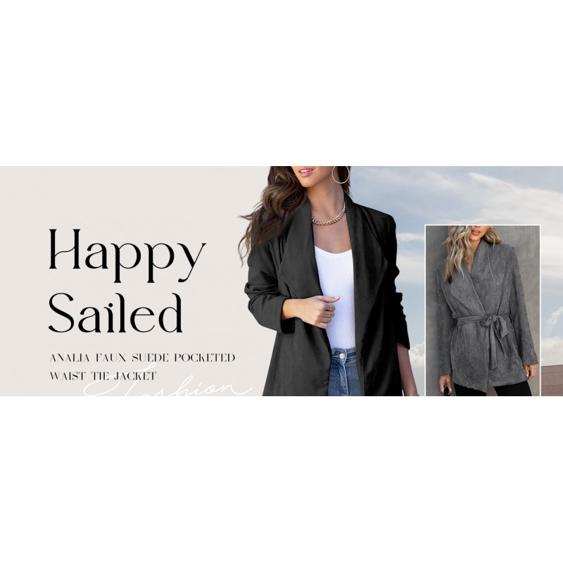 Happy Sailed Womens 가짜 스웨이드 자켓 패션 옷깃 넥 포켓 허리 타이 비즈니스 캐주얼 블레이저 정장 트렌디 한 의상