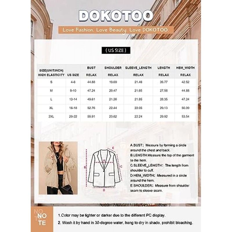 Dokotoo Womens Winter Sherpa Jackets 버튼 다운 루즈한 옷깃 칼라 테디 코트(바스트 포켓 포함)