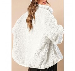 Dokotoo Womens Winter Sherpa Jackets 버튼 다운 루즈한 옷깃 칼라 테디 코트(바스트 포켓 포함)