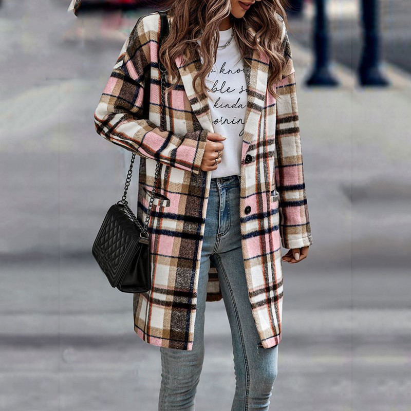 Comeon Womens Plaid Shacket Jacket 캐주얼 플란넬 버튼 포켓 라펠 울 블렌드 타탄 트렌치 완두콩 코트