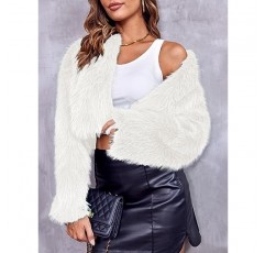 Danedvi 여성 패션 자른 인조 모피 자켓 긴 소매 오픈 프론트 카디건 캐주얼 털이 파카 Shaggy Short Coat